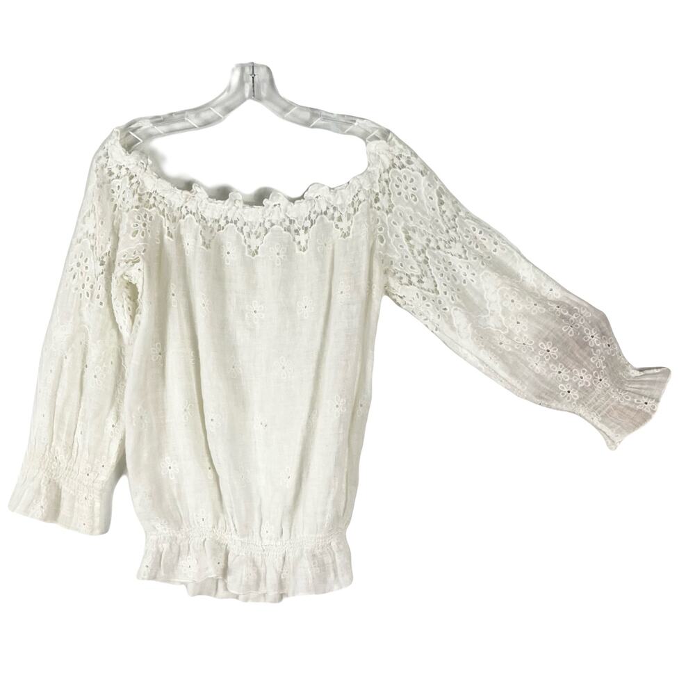 Nwot TEMPTATIONS POSITANO Blouse M White ITALY Linen Off Shoulder Long-Sleeve - Picture 2 of 9